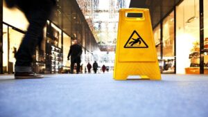 Slip Sign in a Shopping Mall